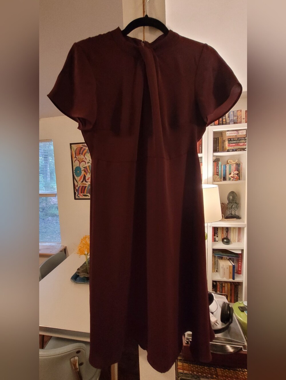 Ann Taylor Burgundy Wine Midi Dress Twist Neck Flutter Sleeves 4P